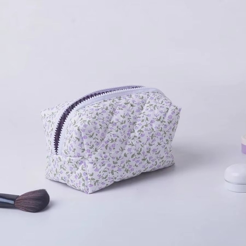 Floral Quilted Makeup Bag Travel Organizer Pouch 8