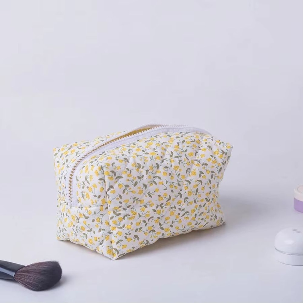 Floral Quilted Makeup Bag Travel Organizer Pouch 9