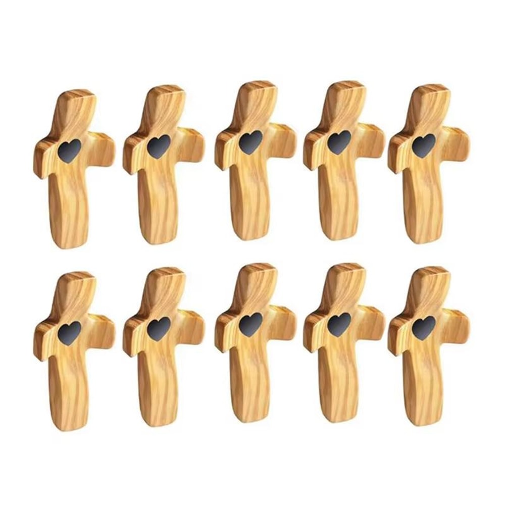 Cross My Heart Pocket Prayer Cross Set With Epoxy Heart 3pcs Handheld Wooden Cross For Daily Encou 9