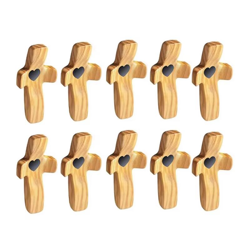Cross My Heart Pocket Prayer Cross Set With Epoxy Heart 3pcs Handheld Wooden Cross For Daily Encou 9