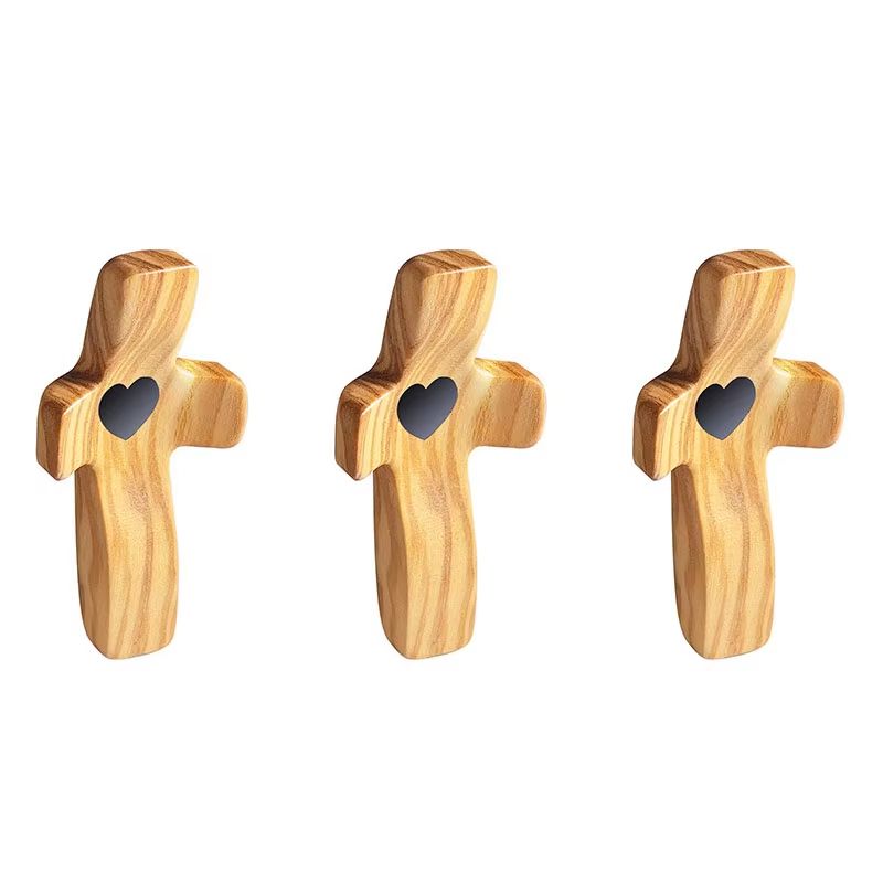 Cross My Heart Pocket Prayer Cross Set With Epoxy Heart 3pcs Handheld Wooden Cross For Daily Encou 10