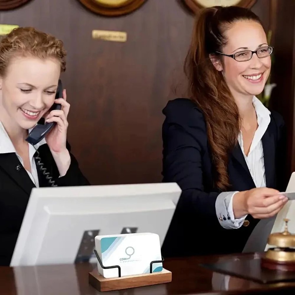 Premium Recycled Wood Metal Business Card Holder Desk Organizer Business Card Display Stand 2