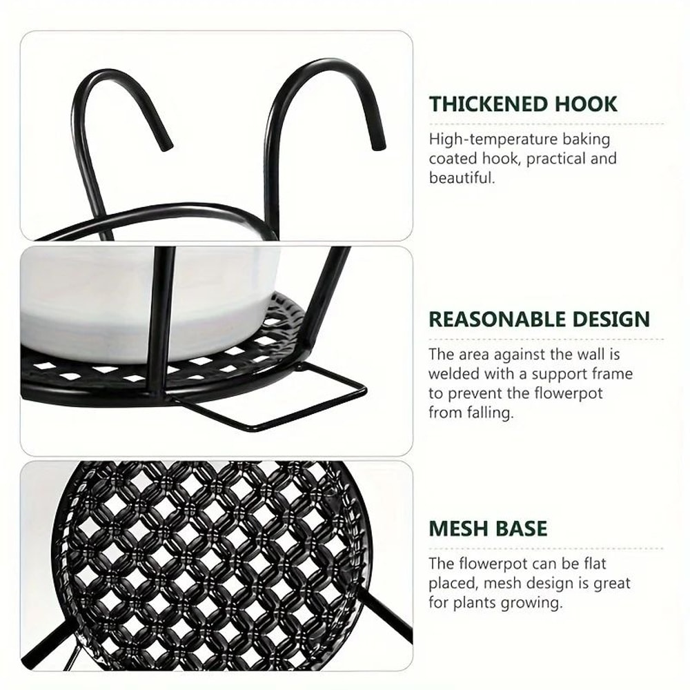 Iron Art Hanging Flower Pots With Hooks Metal Plant Hanging Basket For Balcony Garden Decor 4