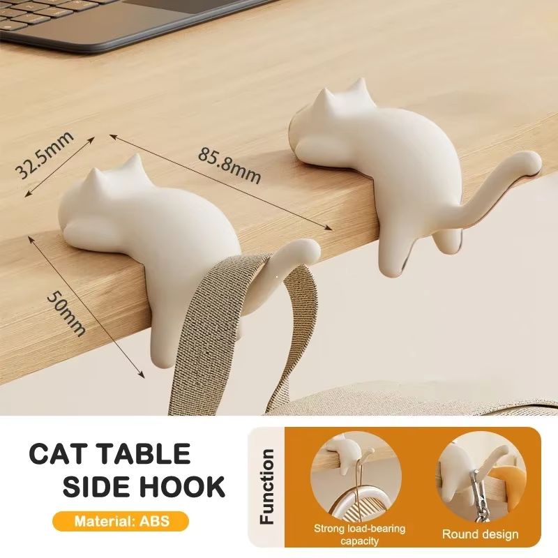 Cat Shaped Desk Side Backpack Hook No Punch Strong Load Bearing Foldable Hanger 1 Or 2pcs 10