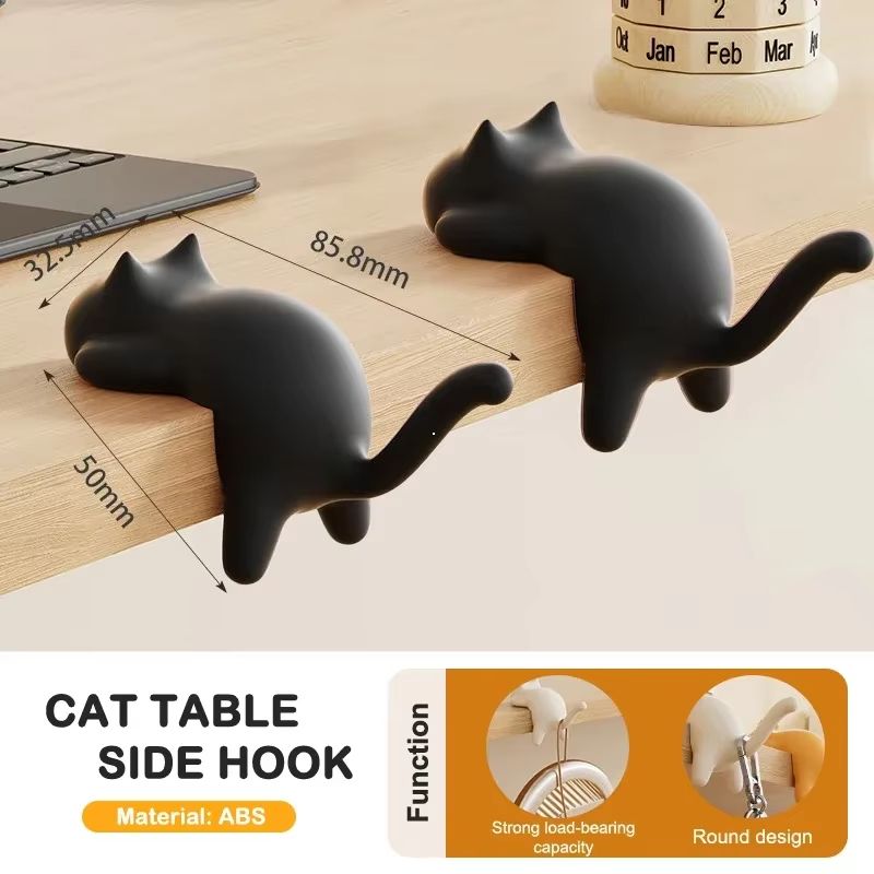 Cat Shaped Desk Side Backpack Hook No Punch Strong Load Bearing Foldable Hanger 1 Or 2pcs 11