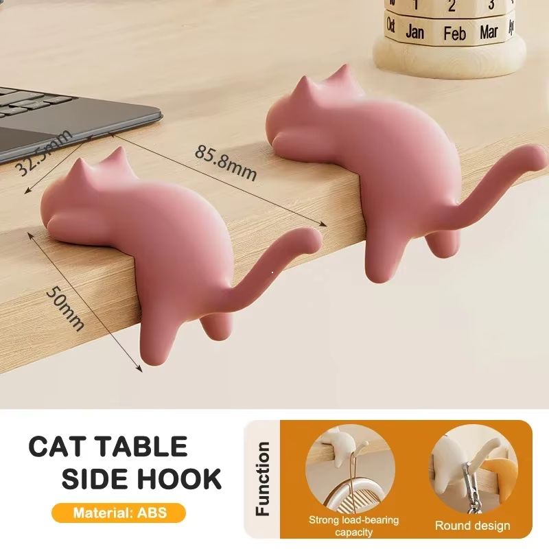 Cat Shaped Desk Side Backpack Hook No Punch Strong Load Bearing Foldable Hanger 1 Or 2pcs 13