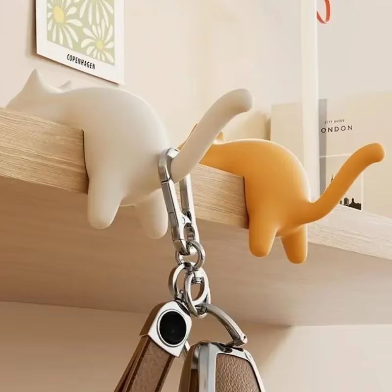 Cat Shaped Desk Side Backpack Hook No Punch Strong Load Bearing Foldable Hanger 1 Or 2pcs 2