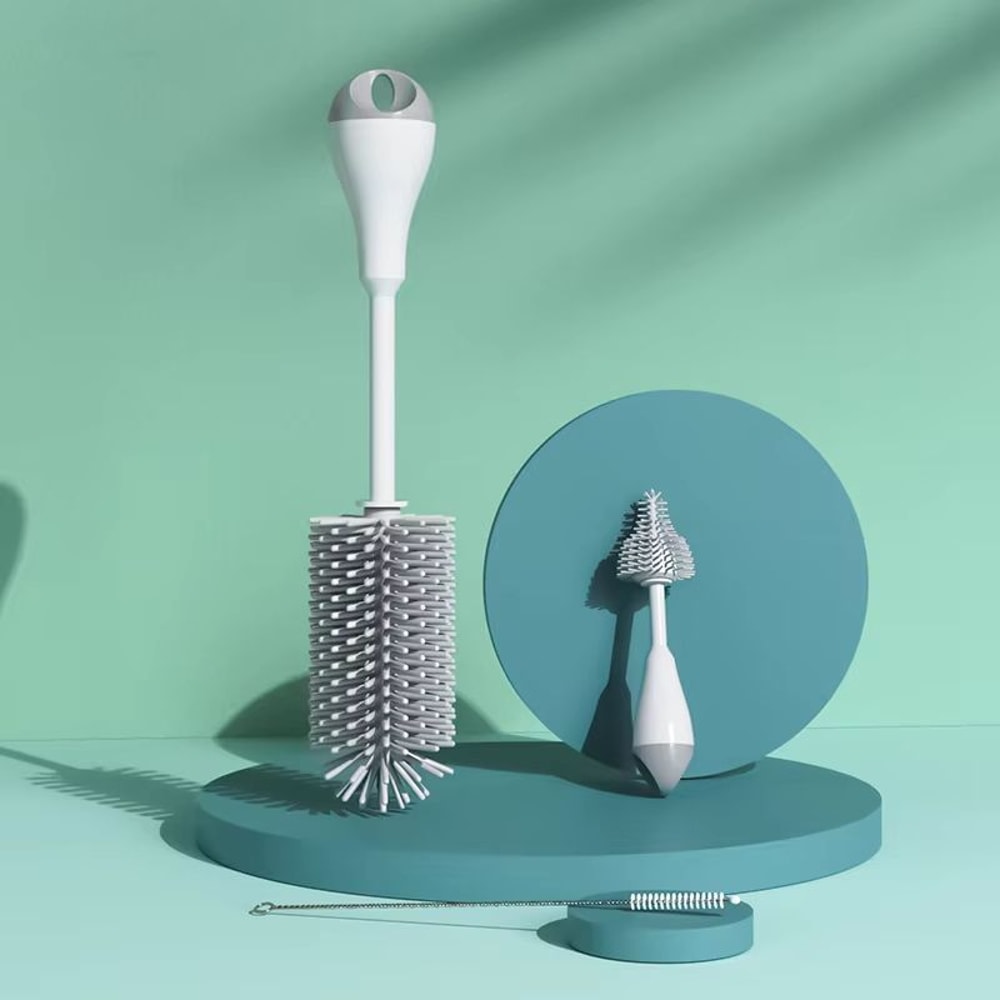 360 Rotation 3in1 Silicone Baby Bottle Cup Pacifier Straw Cleaning Brush Set 0