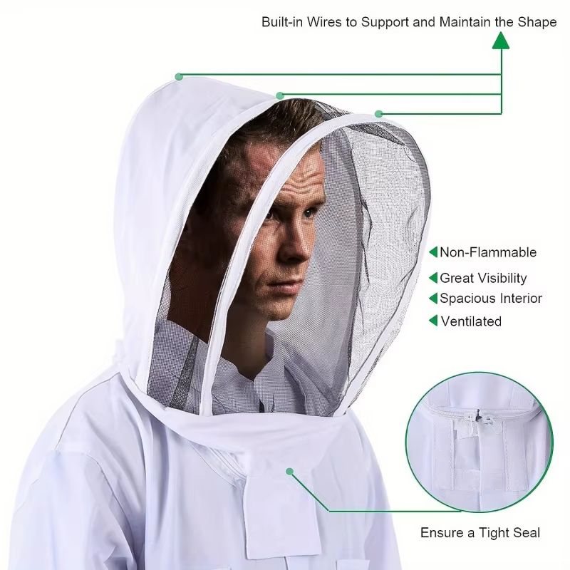 Professional Beekeeper Suit With Ventilated Veil Hood StingProof Protection 3