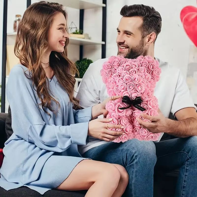 Romantic Red Artificial Rose Bear With Bouquet For Wife Girlfriend Birthday Wedding Gift 1