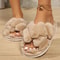 FuzzWave Womens CrossBand Furry Slides Plush EVA Light Slippers 9