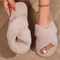 FuzzWave Womens CrossBand Furry Slides Plush EVA Light Slippers 13