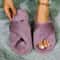 FuzzWave Womens CrossBand Furry Slides Plush EVA Light Slippers 15