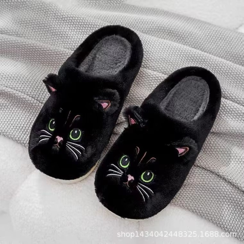 PurrLuxe Winter Warm Fuzzy Cat Plush Slippers For Women 9