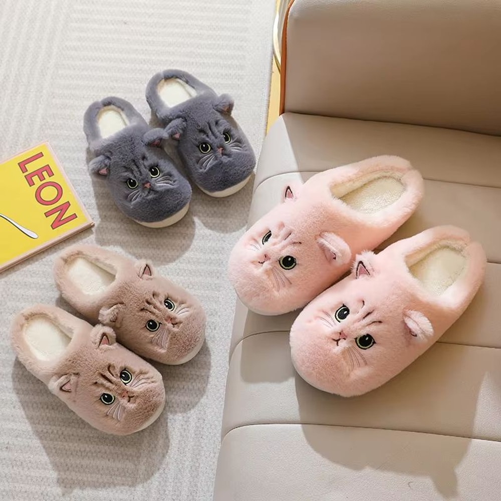 PurrLuxe Winter Warm Fuzzy Cat Plush Slippers For Women 2