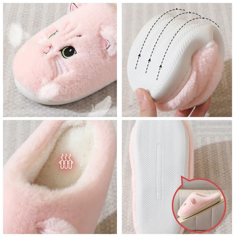 PurrLuxe Winter Warm Fuzzy Cat Plush Slippers For Women 4