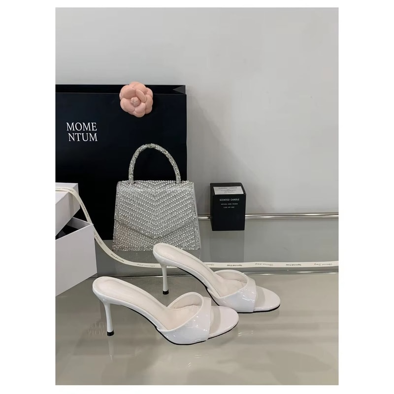 VelvetLuxe Patent Leather High Heel Slides Sexy Thin Open Toe Pumps For Women 9