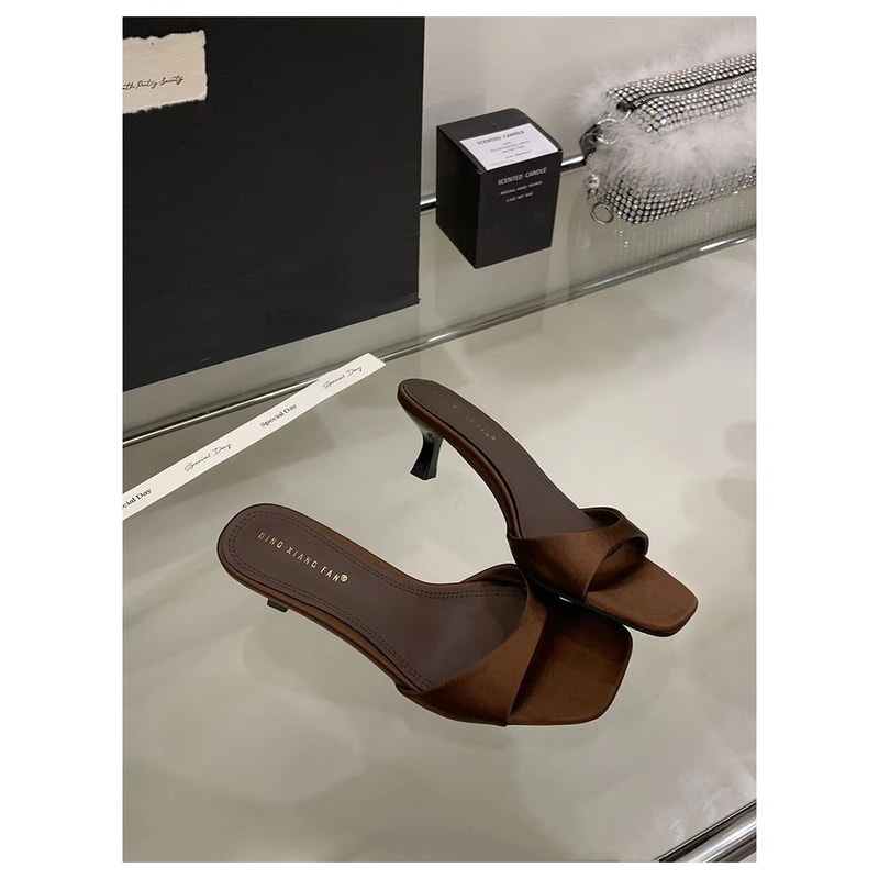 VelvetLuxe Patent Leather High Heel Slides Sexy Thin Open Toe Pumps For Women 8