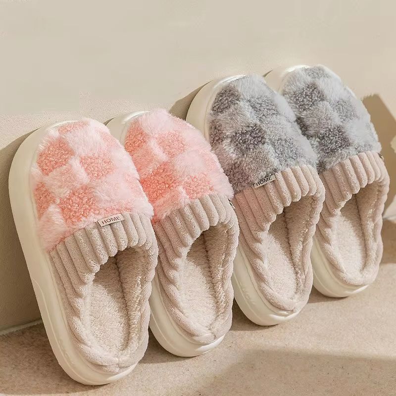 CozyCouple Plaid Winter Fluffy Indoor Slippers For Men And Women 0