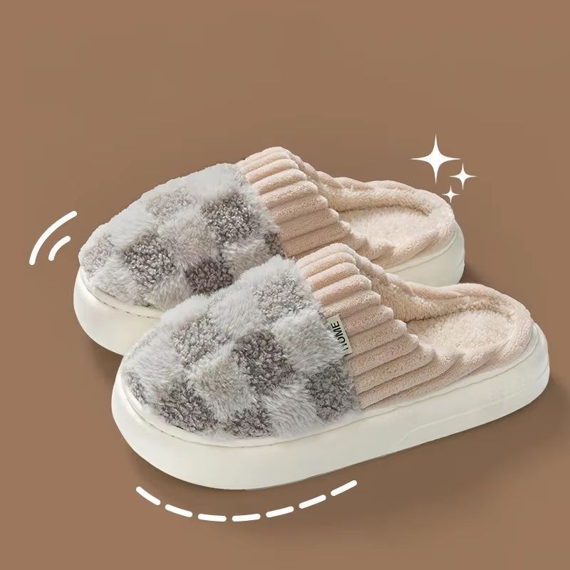 CozyCouple Plaid Winter Fluffy Indoor Slippers For Men And Women 9
