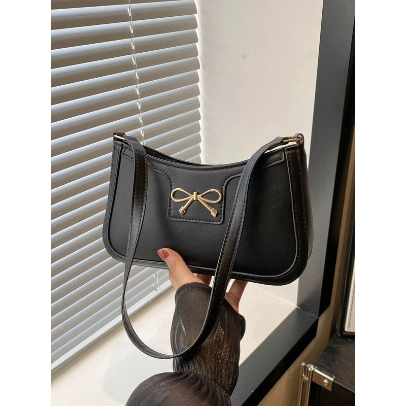 Korean Bow Underarm Shoulder Bag For Women Soft PU Crossbody Commuter Purse 0