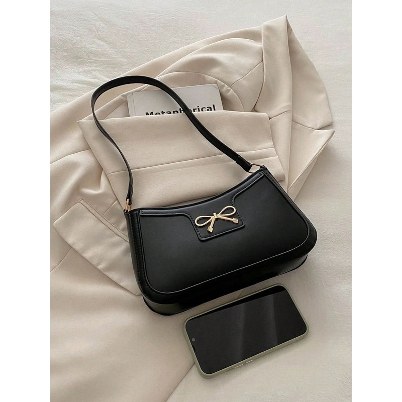 Korean Bow Underarm Shoulder Bag For Women Soft PU Crossbody Commuter Purse 4