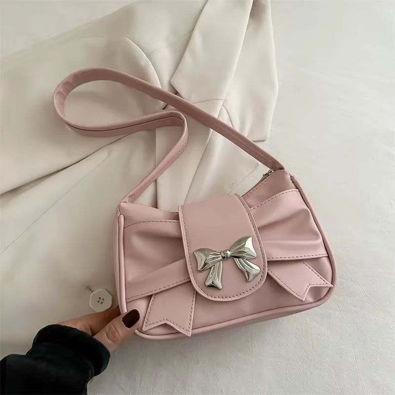 Elegant Bow Underarm Shoulder Bag For Women Soft PU Leather Commuting Purse 9