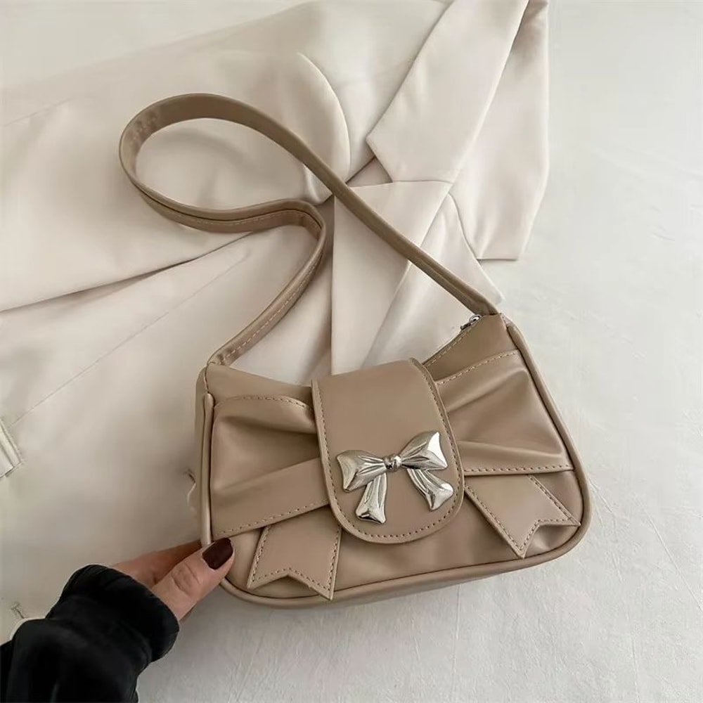 Elegant Bow Underarm Shoulder Bag For Women Soft PU Leather Commuting Purse 11