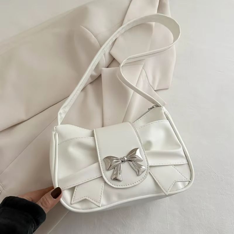 Elegant Bow Underarm Shoulder Bag For Women Soft PU Leather Commuting Purse 1