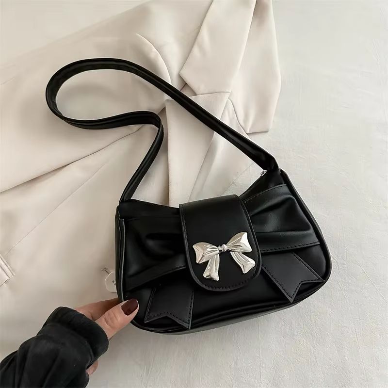 Elegant Bow Underarm Shoulder Bag For Women Soft PU Leather Commuting Purse 7