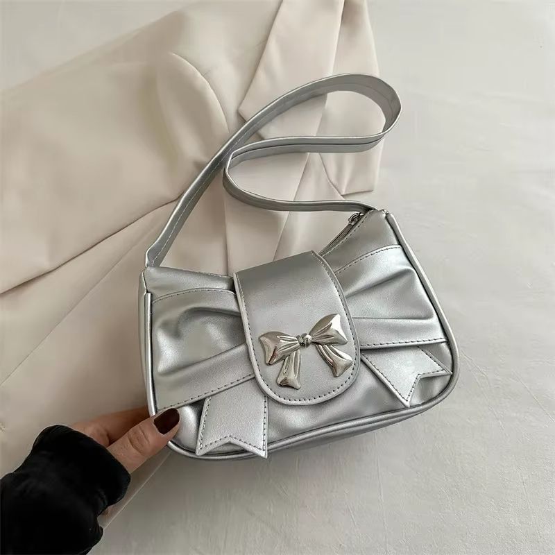 Elegant Bow Underarm Shoulder Bag For Women Soft PU Leather Commuting Purse 12
