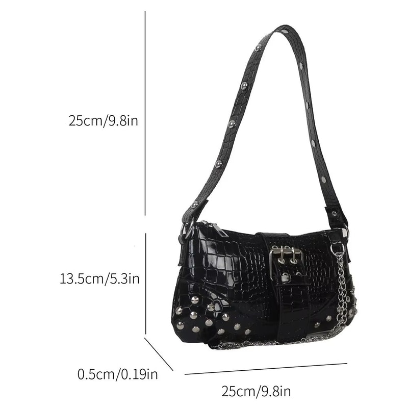RetroRock Y2K Gothic Underarm Tote Bag For Women Edgy Shoulder Sling Purse 5