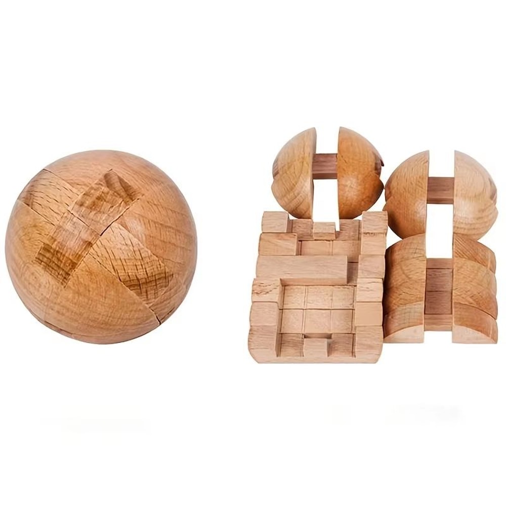 Harmony Hollow Wooden Puzzle Balls Holiday Decor And Brain Teaser Gift 3