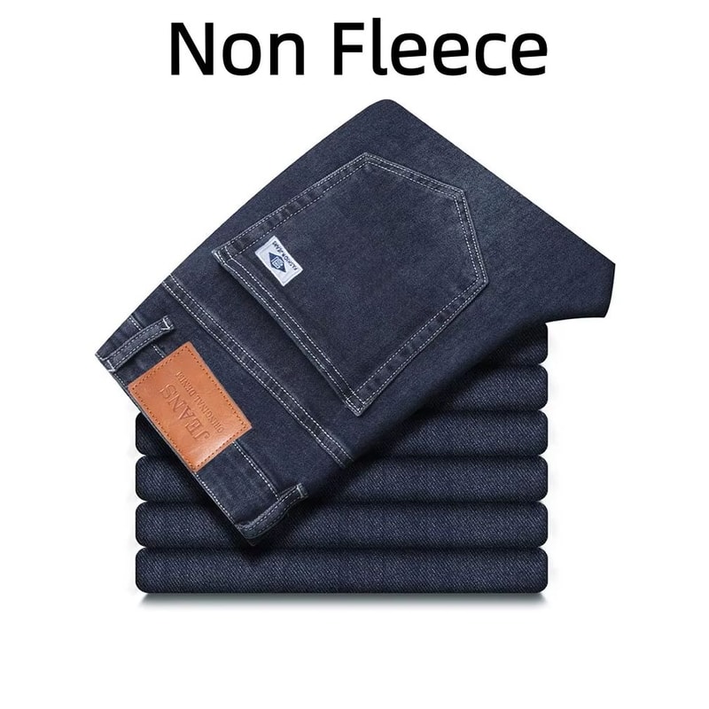 Mens Winter Warm FleeceLined Stretch Jeans Casual Business Trousers 9