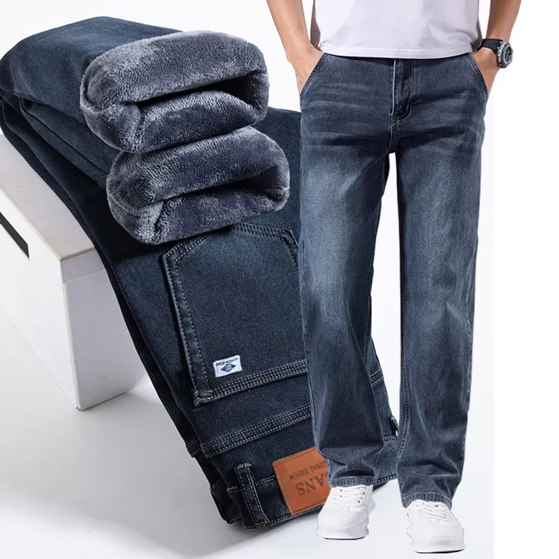 Mens Winter Warm FleeceLined Stretch Jeans Casual Business Trousers 6