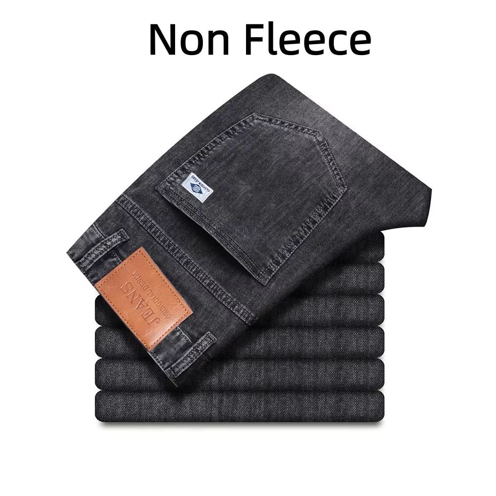 Mens Winter Warm FleeceLined Stretch Jeans Casual Business Trousers 7