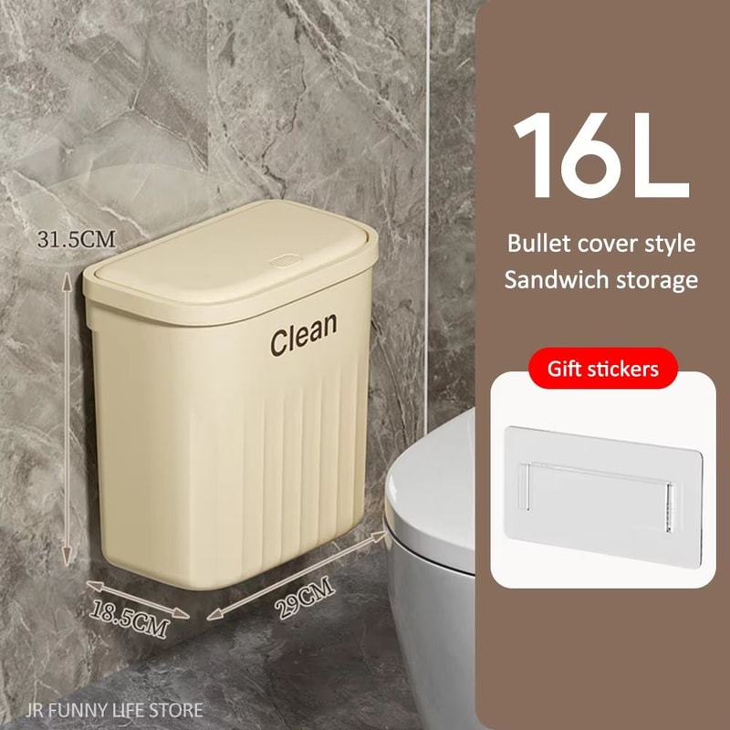PressType Wall Mounted Trash Can 1216L With Lid For Bathroom And Kitchen 10