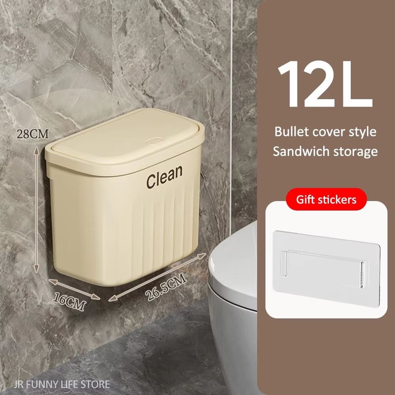 PressType Wall Mounted Trash Can 1216L With Lid For Bathroom And Kitchen 7