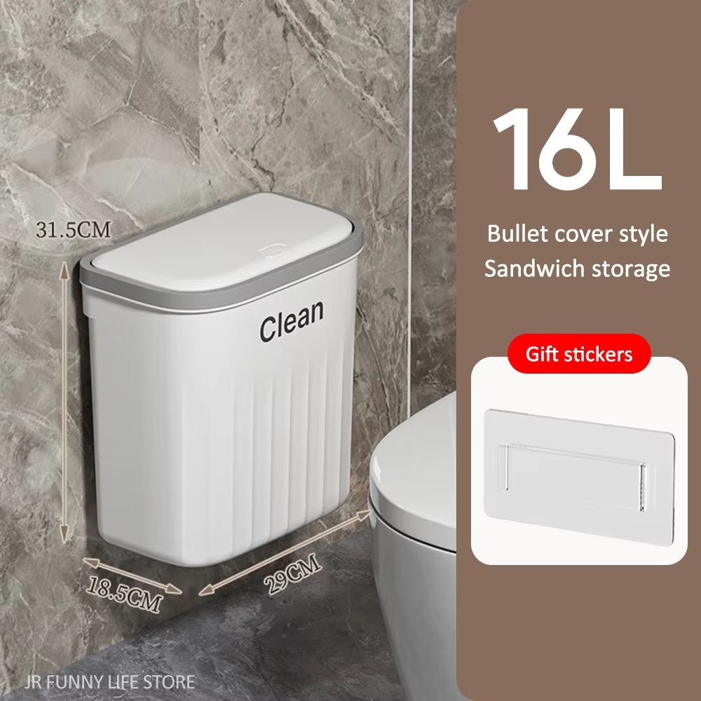 PressType Wall Mounted Trash Can 1216L With Lid For Bathroom And Kitchen 8