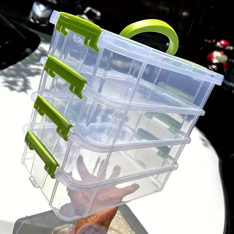 4Layer Transparent Plastic Storage Box With Partitioned Drawers And Portable Design 0