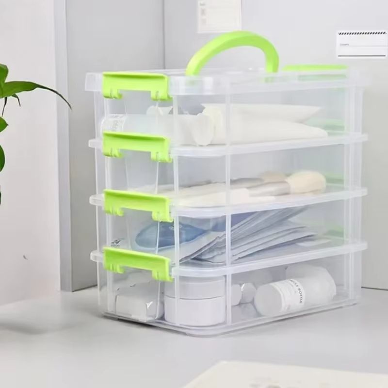4Layer Transparent Plastic Storage Box With Partitioned Drawers And Portable Design 2