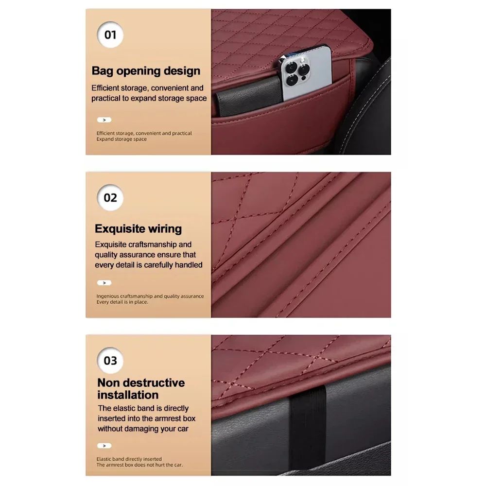 Universal Beige Quilted Leather Car Armrest Cushion With Storage Comfort And Protection For Every 4