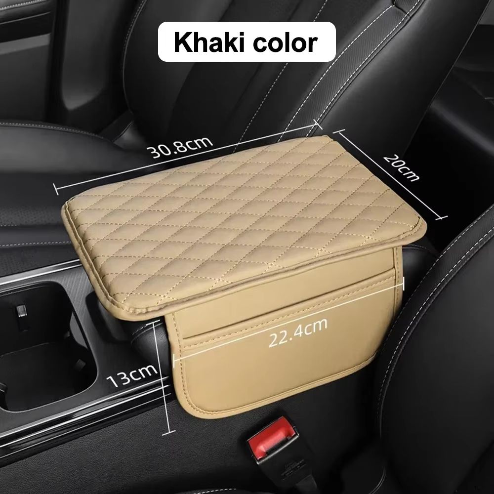 Universal Beige Quilted Leather Car Armrest Cushion With Storage Comfort And Protection For Every 7