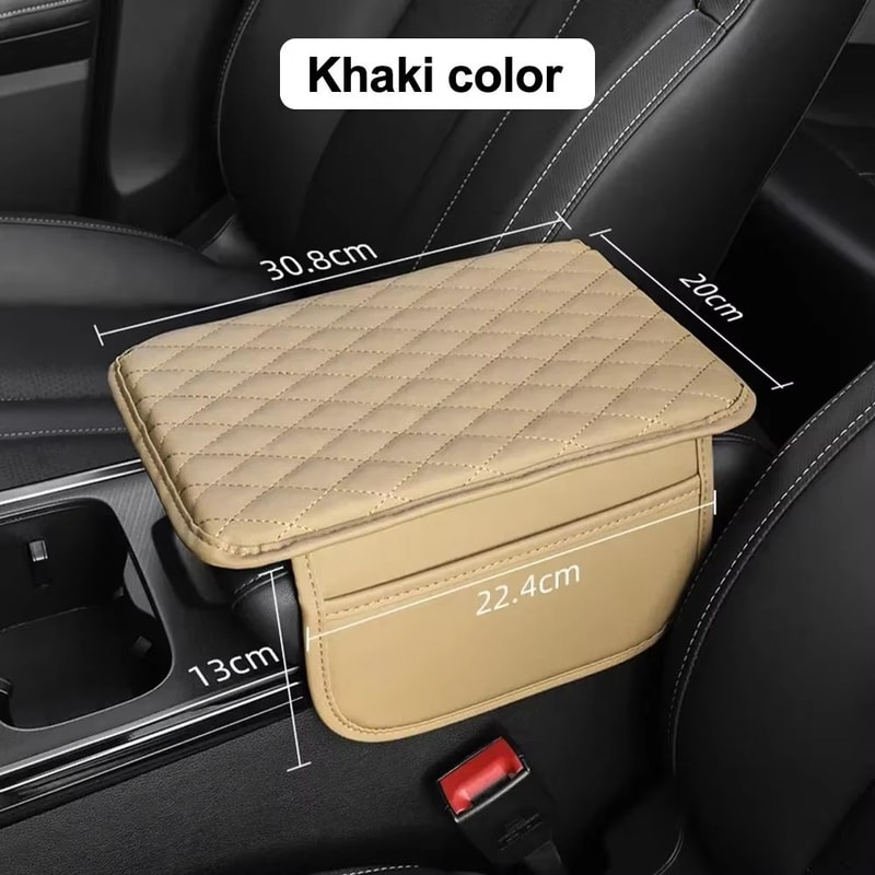 Universal Beige Quilted Leather Car Armrest Cushion With Storage Comfort And Protection For Every 7