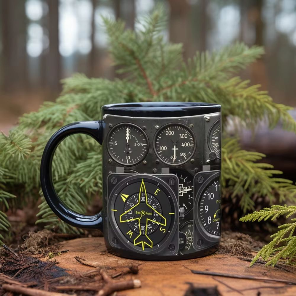 Spaceship Combat Aircraft Instrument Panel Black Ceramic Coffee Mug For Dads And Aviation Fans 2