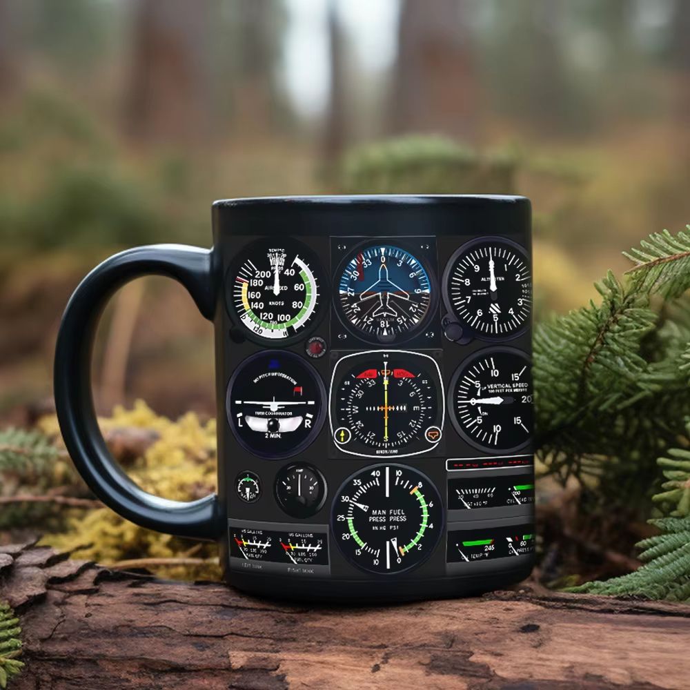Spaceship Combat Aircraft Instrument Panel Black Ceramic Coffee Mug For Dads And Aviation Fans 4