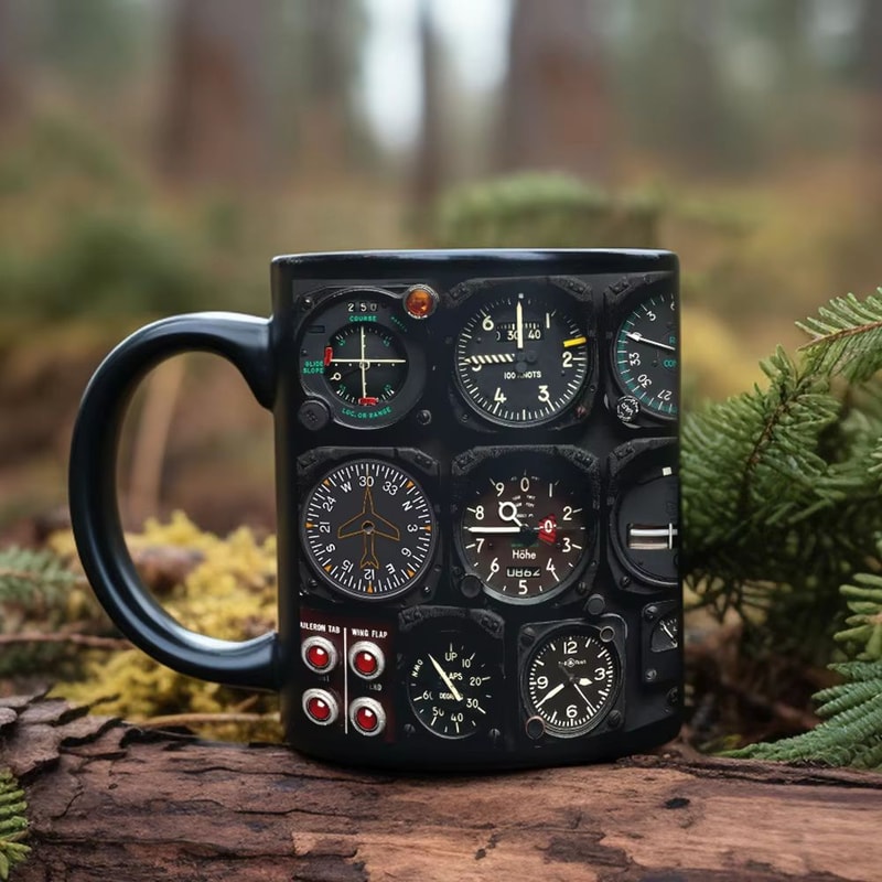 Spaceship Combat Aircraft Instrument Panel Black Ceramic Coffee Mug For Dads And Aviation Fans 5