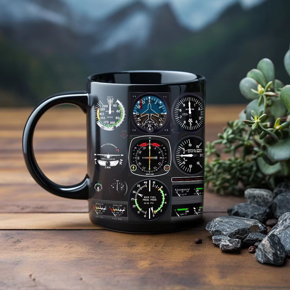 Spaceship Combat Aircraft Instrument Panel Black Ceramic Coffee Mug For Dads And Aviation Fans 8