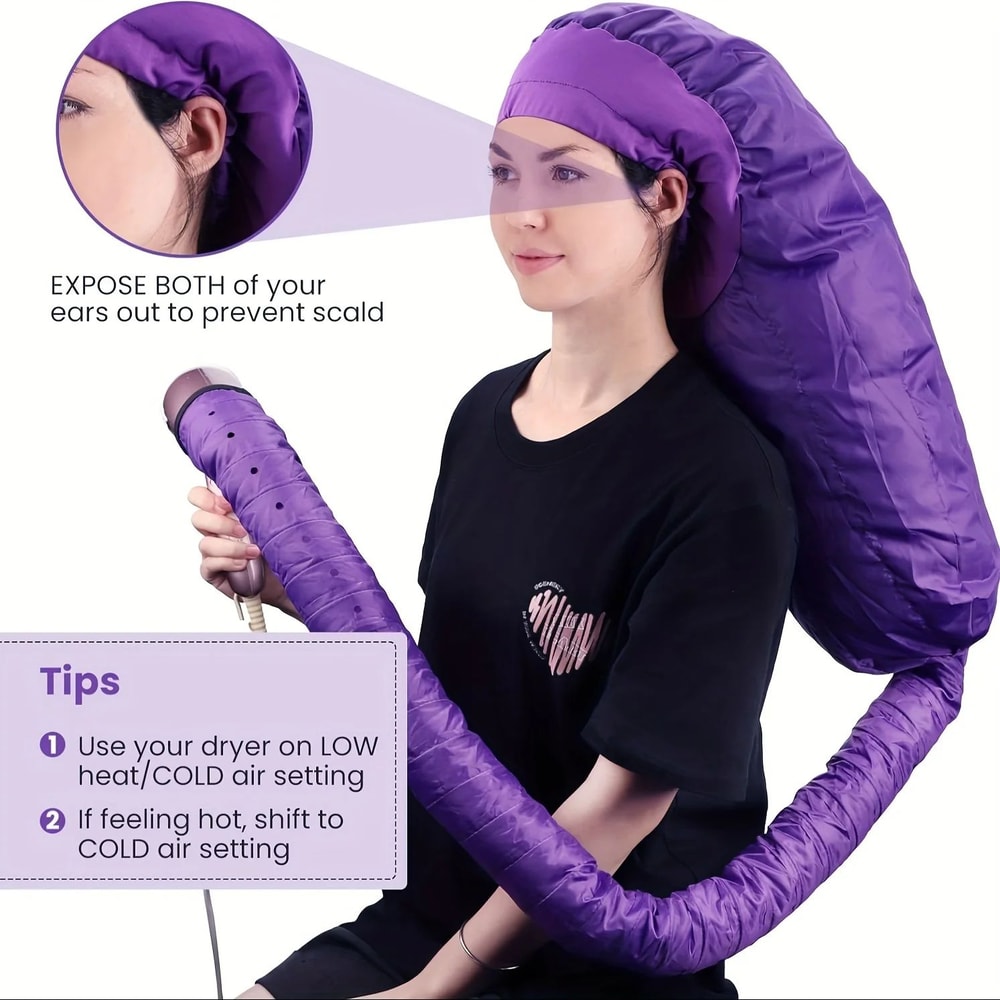 Adjustable Bonnet Hair Dryer Attachment With Deep Conditioning Cap For Curly And Textured Hair 0