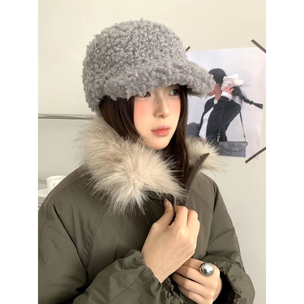 Korean Style Plush Warm Autumn Winter Womens Baseball Cap 1